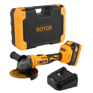 Polizor unghiular pe acumulator Rotor, 21V, 3 Ah, 8500rpm, diametru disc 125mm, frana electronica, include acumulator si incarcator