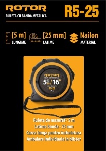 Ruleta ROTOR R5-25, 5m x 25mm, auto-blocare, curea de mana