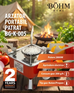 Arzator Portabil Patrat Bohm BG-K-005, propan/butan, pentru camping