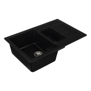 Chiuveta Bucatarie Granit Elefant Premium Toskana, 775x495mm, negru metalic, dubla cuva - Img 4