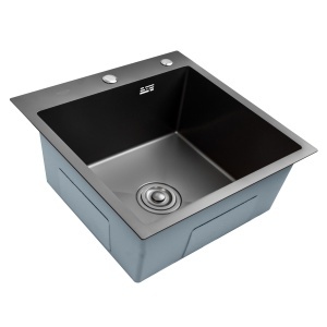 Chiuveta Bucatarie Inox SUS304 Bohm BH5050BA, 500x500mm, negru, adancime 220 mm, sifon inclus