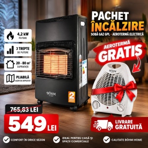 Pachet Soba Gaz GPL Pliabila Bohm BF-003B, 4.2kW, 3 trepte, 20-80 m2 + Aeroterma Electrica Bohm BFH-801, 2000W CADOU - Img 2