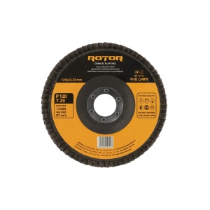 Disc Lamelar Curbat ROTOR, 125x22.23mm, P120, T29, pachet 5 buc, pentru slefuit metal