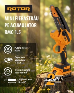 Mini Fierastrau Acumulator ROTOR RMC-1.5, 21V, 1.5Ah, 4500 RPM