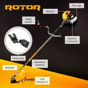 Motocoasa Benzina ROTOR R5500, 4.7CP, 52cc, 2T, 10000 RPM, disc 3 sisteme taiere - Img 3