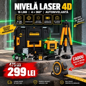 Pachet Nivela Laser 4D ROTOR R4DT-DM-M, 16 linii 4x360 grade + Ruleta ROTOR R5-25 de 5 m CADOU - Img 2