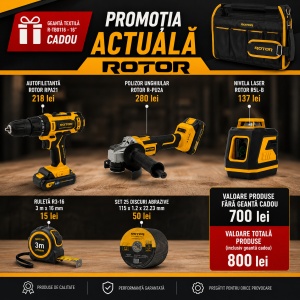 Pachet Profesional ROTOR cu Autofiletanta RPA21, Polizor R-PU2A, Nivela Laser R5L-B, Set 25 Discuri Abrazive, Ruleta si Geanta CADOU - Img 2