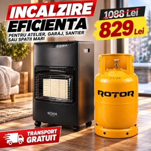 Pachet Soba Gaz GPL Bohm BF-003A, 4.2kW, 3 trepte, 20-80 m2 + Butelie GPL ROTOR 26L goala, capacitate 12.5kg - Img 2