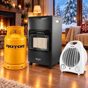 Pachet Soba Gaz GPL Bohm BF-003A, 4.2kW, 3 trepte, 20-80 m2 + Butelie GPL ROTOR 26L + Aeroterma Bohm BFH-801, 2000W CADOU