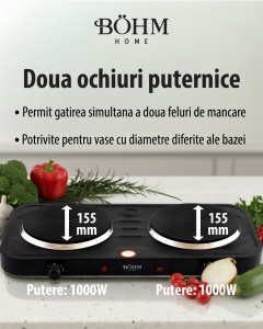 Plita Electrica Dubla Bohm BE-H-004L-B, 2 ochiuri, negru - Img 6