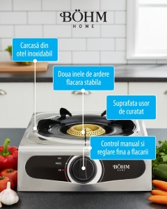 Plita Gaz 1 Arzator cu Aprindere Electrica Bohm BG-MG-001C, crom - Img 5