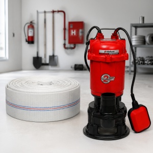Pompa submersibila apa murdara cu tocator Elefant, 750w, 220v, 2850rpm, 300l/min, inaltime de refulare 11m, adâncime maximă de imersiune 8m, lungime cablu 7m, racord 2", include furtun pompieri cauciucat 20m