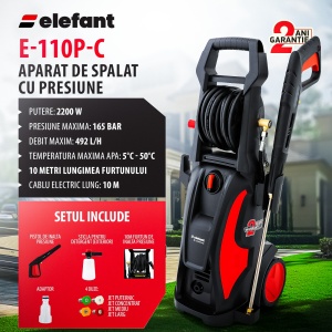 Aparat Spalat Presiune Elefant E-110P-C, 2200W, 165 bari, 500 l/h, furtun 10m