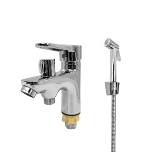 Baterie Lavoar cu Cap Bideu Flow 069-401ZC, zinc crom, pipa fixa