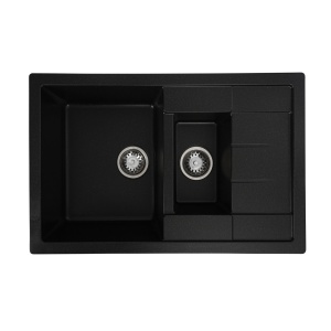Chiuveta Bucatarie Granit Elefant Premium Toskana, 775x495mm, negru metalic, dubla cuva - Img 1