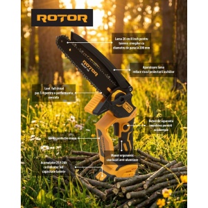 Pachet Fierastrau cu Lant Acumulator ROTOR RMC21-8, 21V Brushless + Set Lama si Ulei CADOU - Img 6
