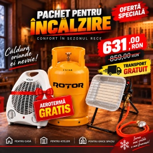 Pachet Incalzitor Gaz GPL Bohm BF-009D-02, 4.5kW, 20-80 m2 + Butelie GPL ROTOR 26L + Aeroterma Bohm BFH-801, 2000W CADOU - Img 2
