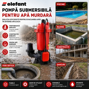 Pompa submersibila apa murdara Elefant, 550w, 220v, 2850rpm, 233 l/min, inaltime refulare 8m, adâncime maximă de imersiune 8m, lungime cablu 7m, racord 2", include furtun pompieri cauciucat 20m - Img 8