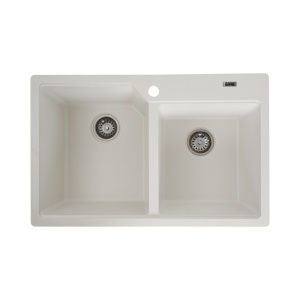 Chiuveta Bucatarie Granit Elefant Premium Harmony, 775x495mm, alb, dubla cuva