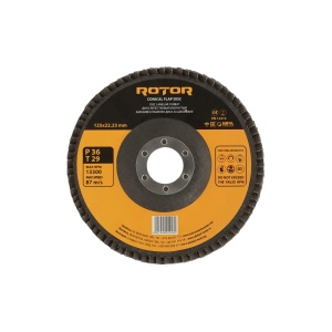 Disc Lamelar Curbat ROTOR, 125x22.23mm, P36, T29, pachet 5 buc, pentru slefuit metal