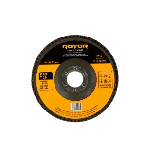 Disc Lamelar Curbat ROTOR, 125x22.23mm, P40, T29, pachet 5 buc, pentru slefuit metal
