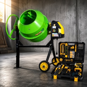 Pachet Betoniera PartnerPro PPB180, 180L, 1000W + Set Autofiletanta ROTOR RSET-AP21, 21V, 70 Nm, 40 de piese
