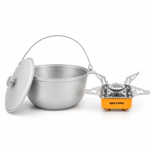 Pachet Ceaun Tuci Aluminiu ROTOR 5L cu capac + Arzator Portabil ROTOR RPCG-281YW CADOU
