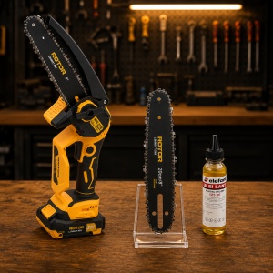 Pachet Fierastrau cu Lant Acumulator ROTOR RMC21-8, 21V Brushless + Set Lama si Ulei CADOU