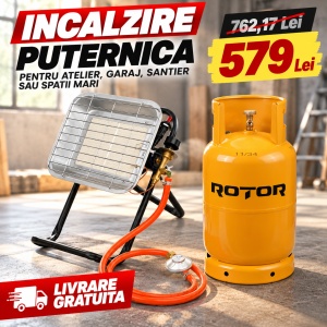 Pachet Incalzitor Gaz GPL Bohm BF-009D-02, 4.5kW, 20-80 m2 + Butelie GPL ROTOR 26L goala, capacitate 12.5kg - Img 2