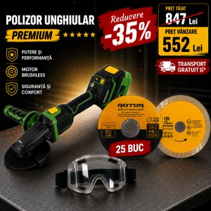 Pachet Polizor Unghiular cu Acumulator PartnerPro PBA-4A, 20V, 125 mm, Brushless + 25 Discuri Taiere Metal + Disc Diamantat + Ochelari de protectie - Img 2