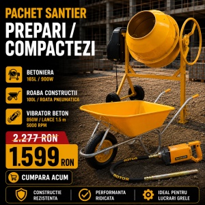 Pachet Santier ROTOR: Betoniera RB165 165L + Roaba 100L + Vibrator Beton RCV850 - Img 2