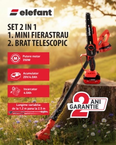 Set Mini Drujba 8 inch + Extensie 2.5m Acumulator Elefant, 4Ah