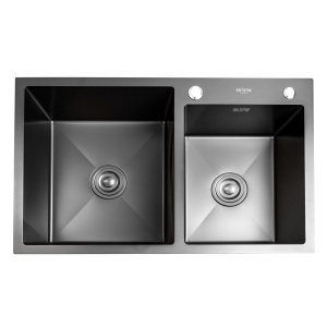 Chiuveta Bucatarie Dubla Inox SUS304 Bohm BH7849DBA, 780x490mm, negru, 2 cuve, adancime 220 mm, sifon inclus - Img 3