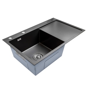 Chiuveta Bucatarie Inox SUS304 Bohm BH7849LBA, 780x490mm, negru, cuva stanga, picurator dreapta, sifon inclus