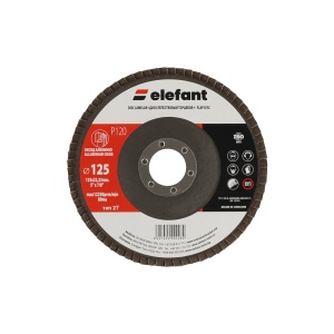 Disc Lamelar Elefant T27, 125x22.2mm, granulatie P120, pachet 10 buc, pentru slefuit metal
