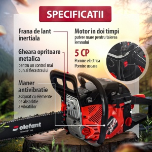 Drujba pe Benzina Elefant EM-5.5, 5.5CP, 10000 RPM, 2 lame 2 lanturi incluse - Img 3