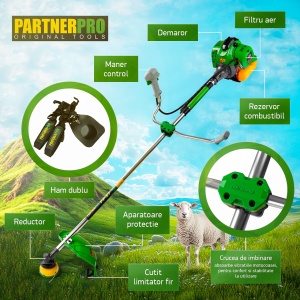 Motocoasa Benzina PartnerPro PP57, 6CP, 52cc, 2T, pentru iarba si tufis - Img 3