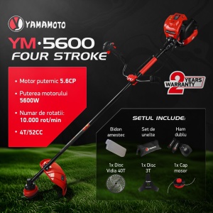 Motocoasa Benzina Yamamoto YM-5600, 4T, 5.6CP, 52cc, pentru iarba si tufis