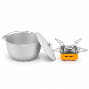 Pachet Ceaun Tuci Aluminiu ROTOR 10L cu capac + Arzator Portabil ROTOR RPCG-281YW CADOU