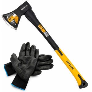 Topor si manusi protectie Rotor, maner fibra de sticla, lungime 65cm, cap otel, anti-șoc, 1500gr