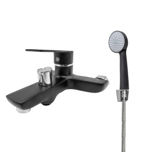 Baterie Cada Flow 183-FD439ZB, zinc negru crom, cu para de dus, pipa fixa