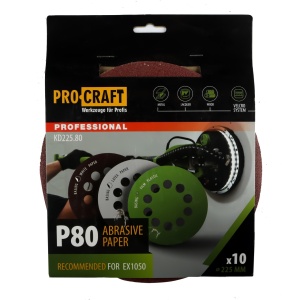Disc Abraziv Slefuitor Excentric ProCraft KD225.80, 225mm, P80, set 10 buc