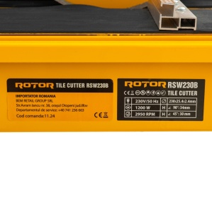 Masina de taiat gresie, faianta, ceramica Rotor, 1200w, 220v, 2950rpm, dimensiuni disc diamantat: Ø230 × 25.4 × 2.4 mm, masa de de lucru: 930× 460 mm, adancime taiere la 90°: 34 mm, la 45°: 30 mm - Img 3