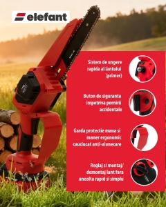 Mini Fierastrau cu Lant Acumulator Elefant EBS-104, 20V, 4Ah, Brushless - Img 4