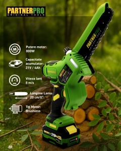 Mini Fierastrau cu Lant Acumulator PartnerPro PPBS-84, 21V, 4Ah, Brushless - Img 3