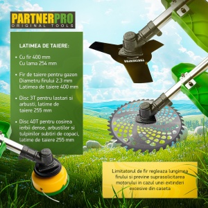 Motocoasa Benzina PartnerPro PP57, 6CP, 52cc, 2T, pentru iarba si tufis - Img 4
