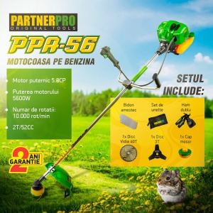 Motocoasa Benzina PartnerPro PPA-56, 2T, 5.8CP, 10000 RPM, pentru iarba si tufis