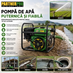 Motopompa pe benina PartnerPro, 6.5cp, 163cc, 4 timpi, 500l/min, capacitate rezervor 4l, inaltime refulare 26, adancime aspiratie 8m, diametru iesire 2", include furtun pompieri cauciucat 20m - Img 12