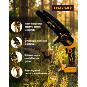 Pachet Fierastrau cu Lant Acumulator ROTOR RMC21-8, 21V Brushless + Set Lama si Ulei CADOU - Img 7