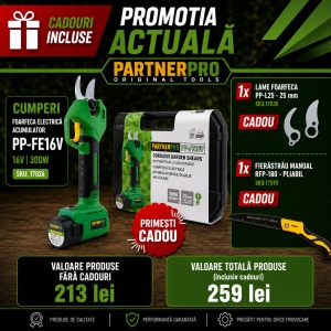 Pachet Foarfeca Electrica Acumulator PartnerPro PP-FE16V, 16V, 300W + Lame si Fierastrau CADOU - Img 2